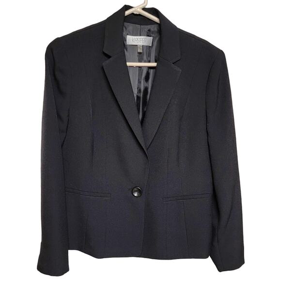 Kasper Black One Button Front Topper Career Blazer Suit Jacket Size 12P - Picture 1 of 16